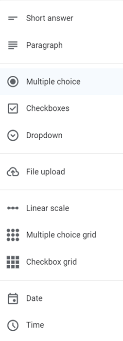 dropdown menu to the right of the question field