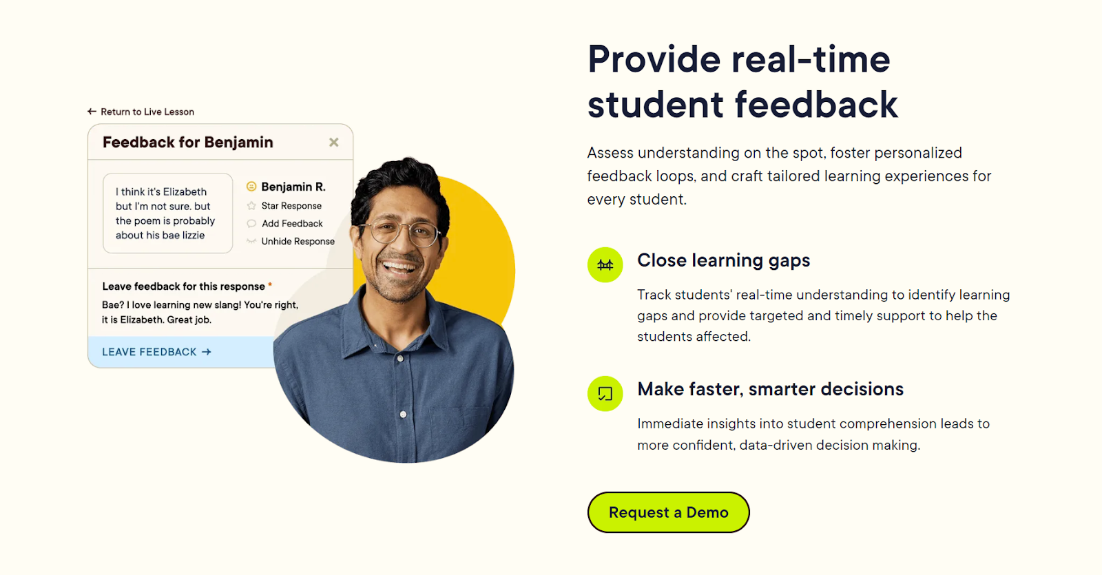 Screenshot of Pear Deck Learning’s student feedback features