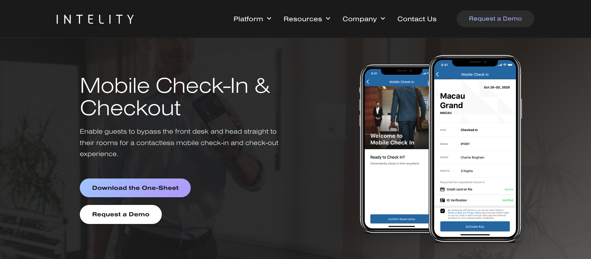INTELITY Mobile Check-In Landing Page