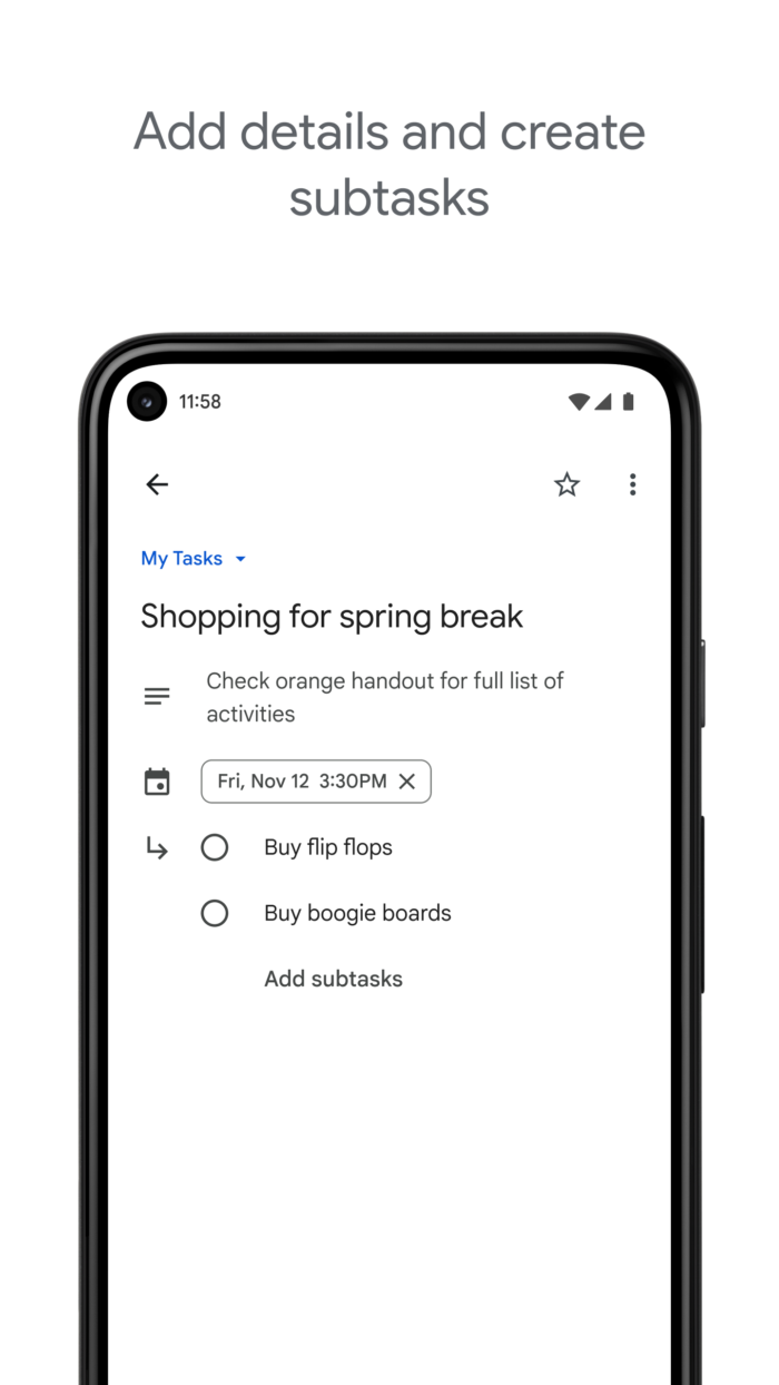 User Interface of Google Tasks