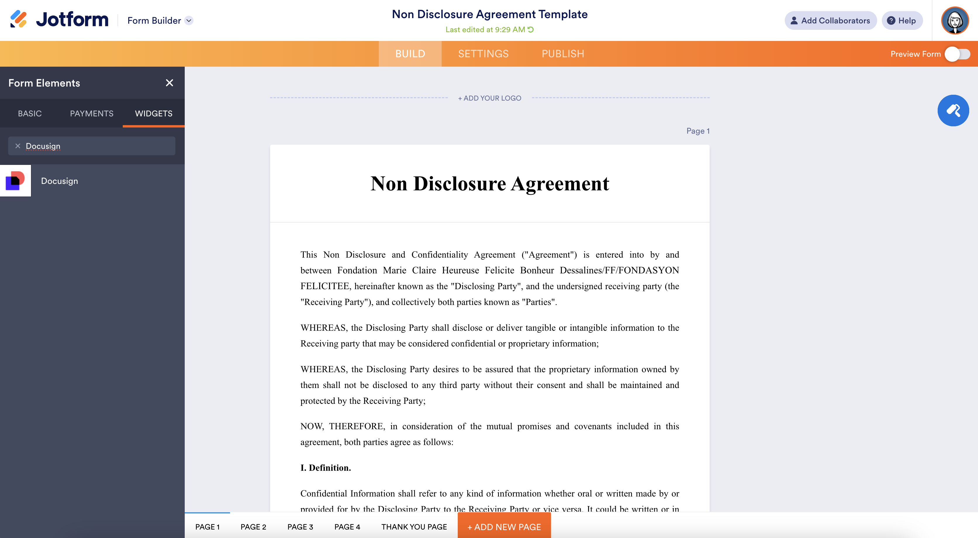 Connect Docusign Widget