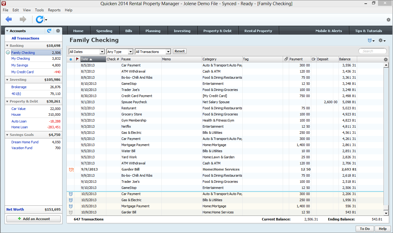 User Interface of Quicken