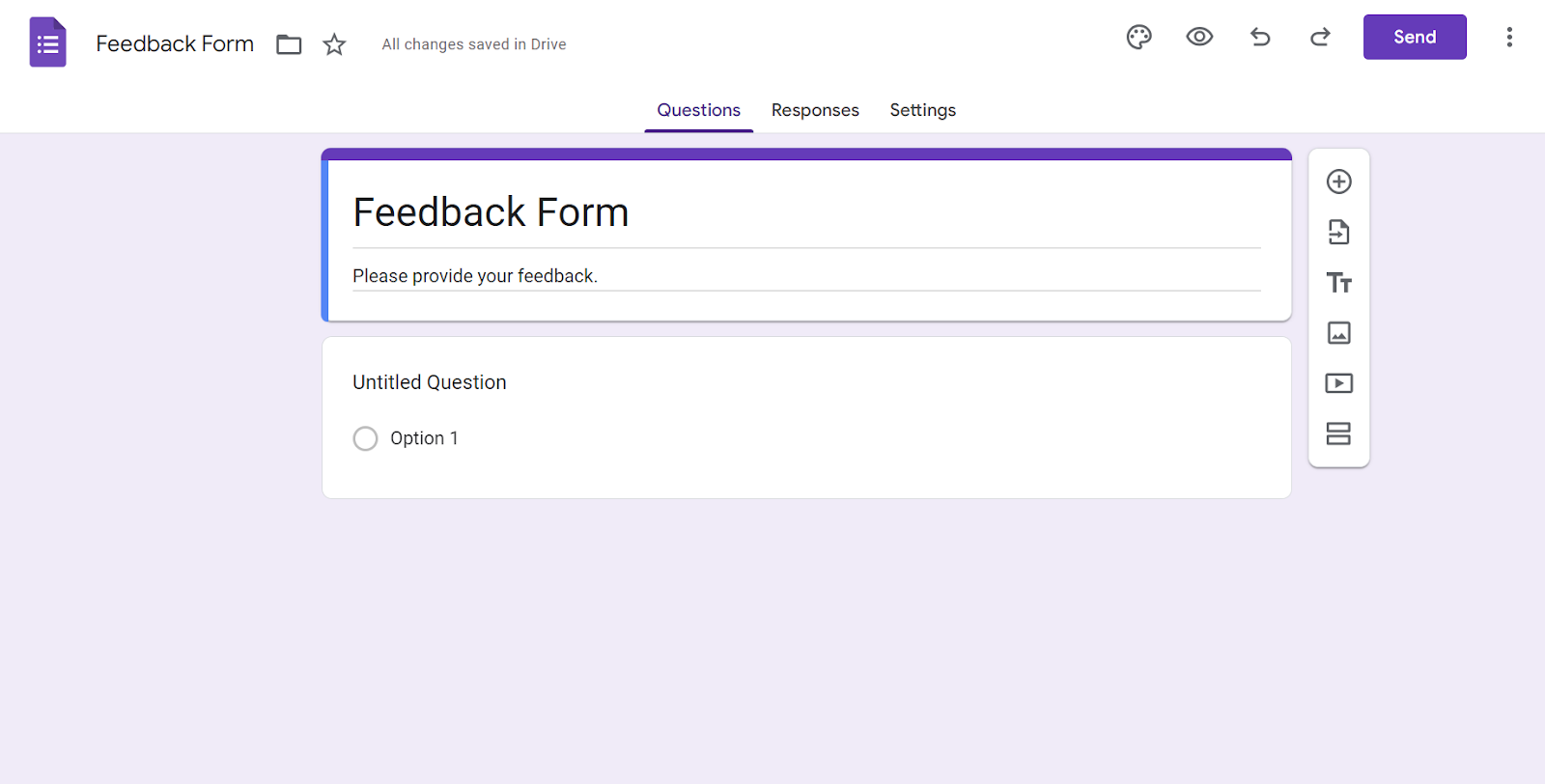 Screenshot of Google Forms’ form creator