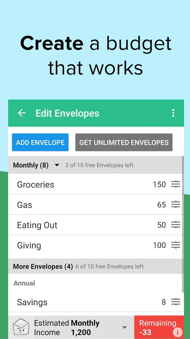 User Interface of Goodbudget