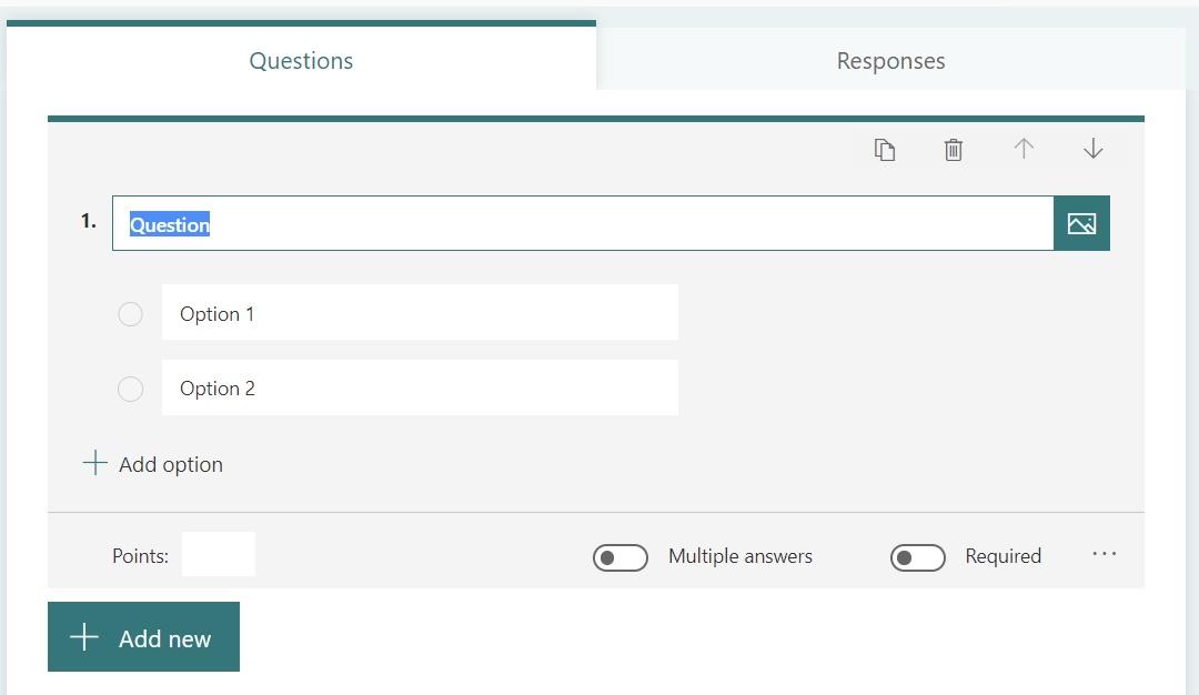 Add New Question Button Window in Microsoft Forms