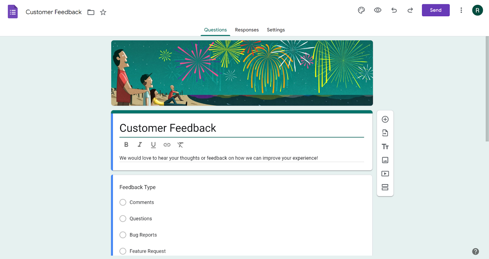 User Interface of Google Forms