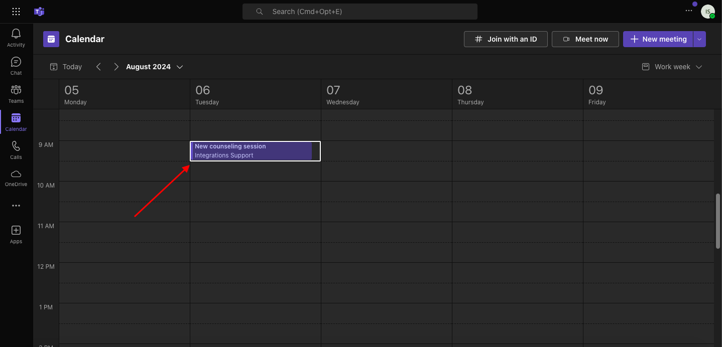 Viewing a Calendar Appointment Coming from the Appointment Form Element in Microsoft Teams Calendar