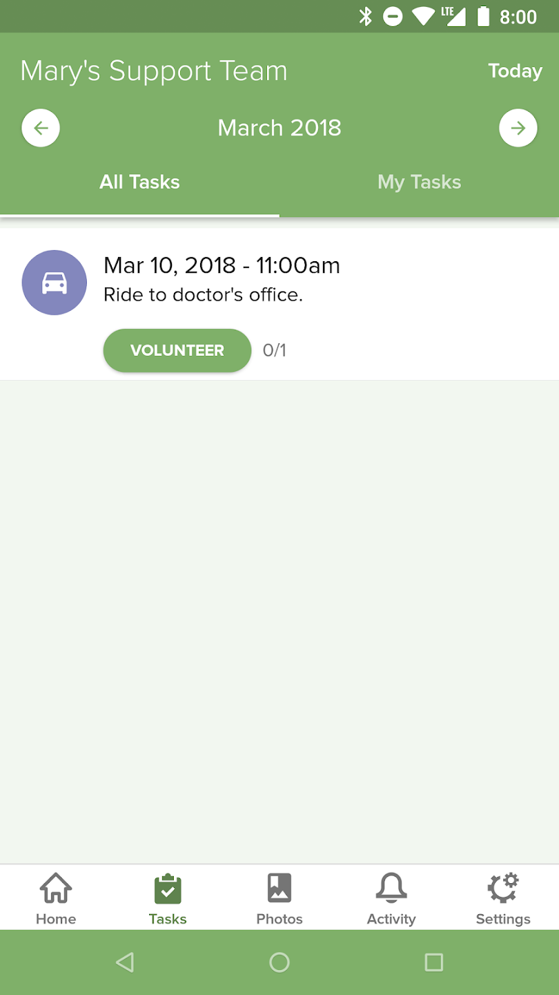 User Interface of Lotsa Helping Hands