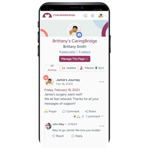 User Interface of CaringBridge
