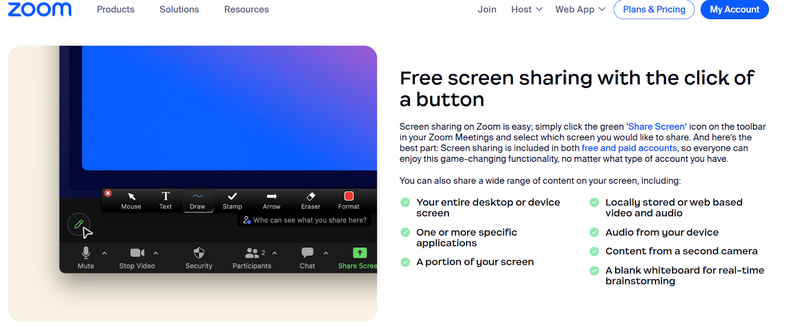 Screenshot of the screenshare button in Zoom