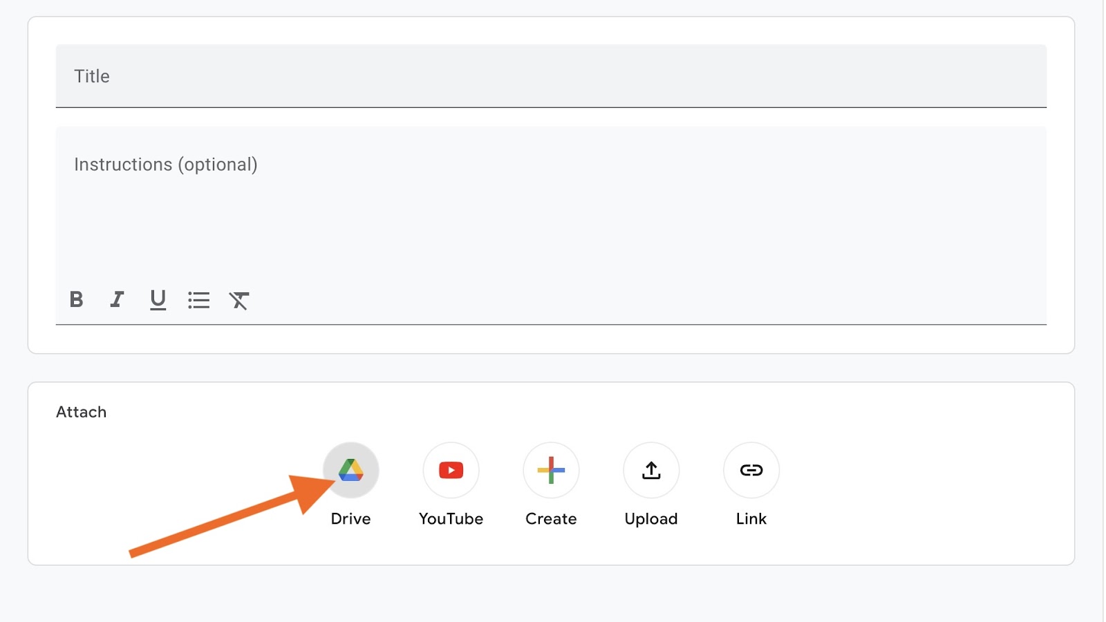 A screenshot of Google Classroom with an arrow pointing at the Drive button