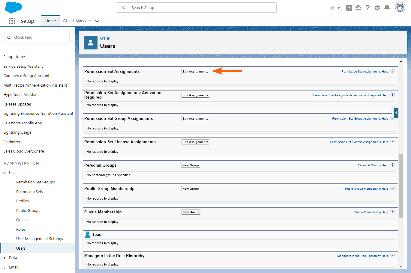 Edit Assignments in Salesforce new user