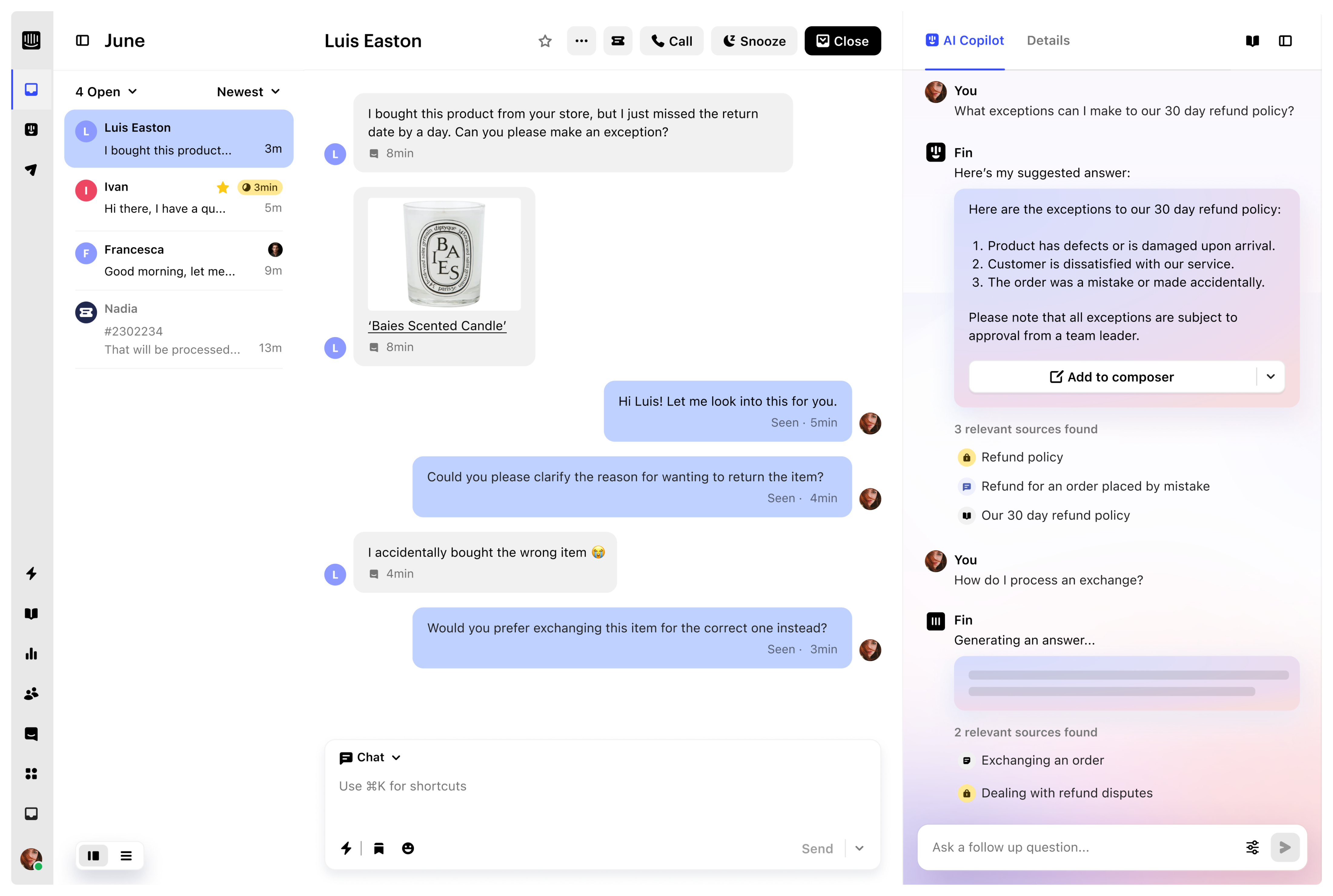User Interface of Intercom