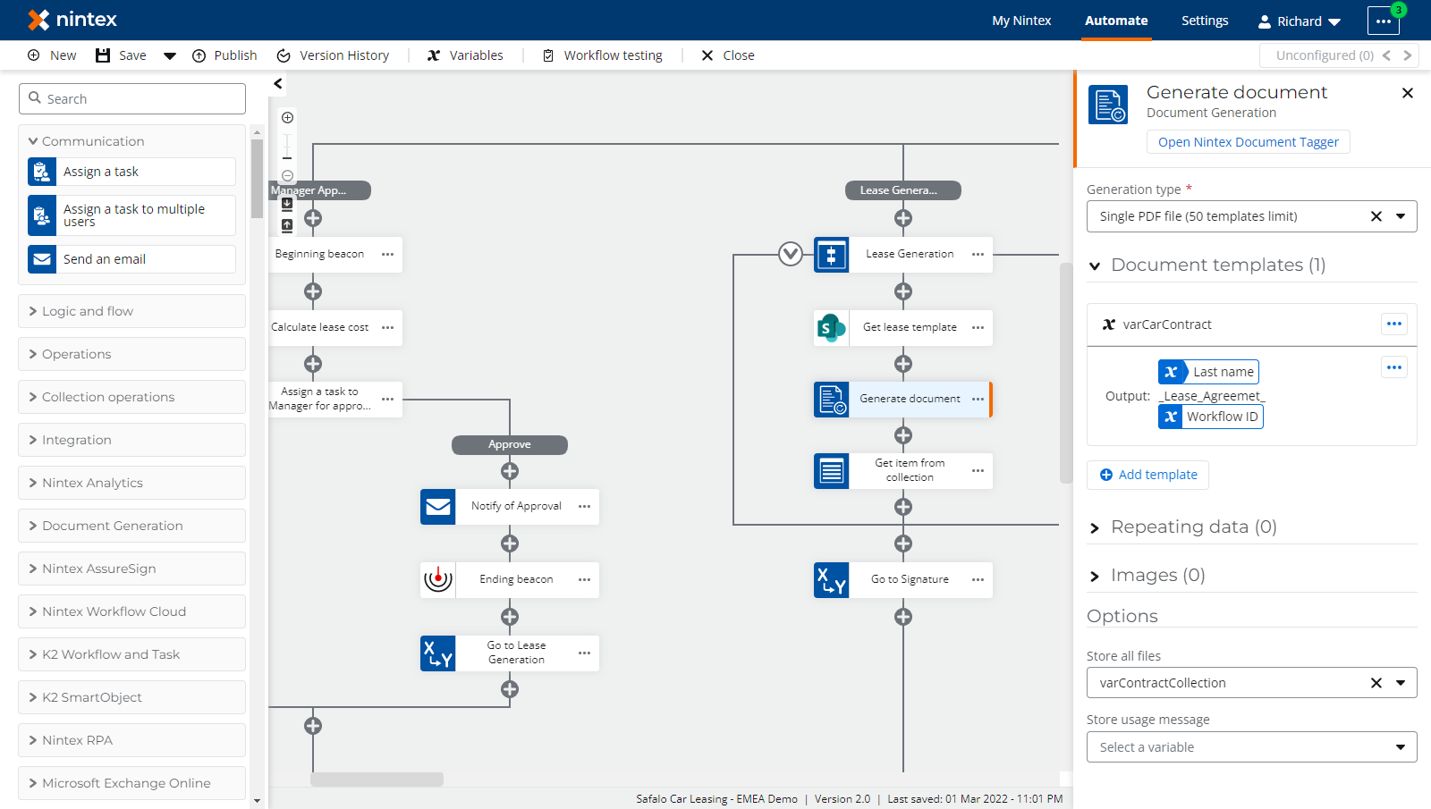 User Interface of Nintex Automation Cloud