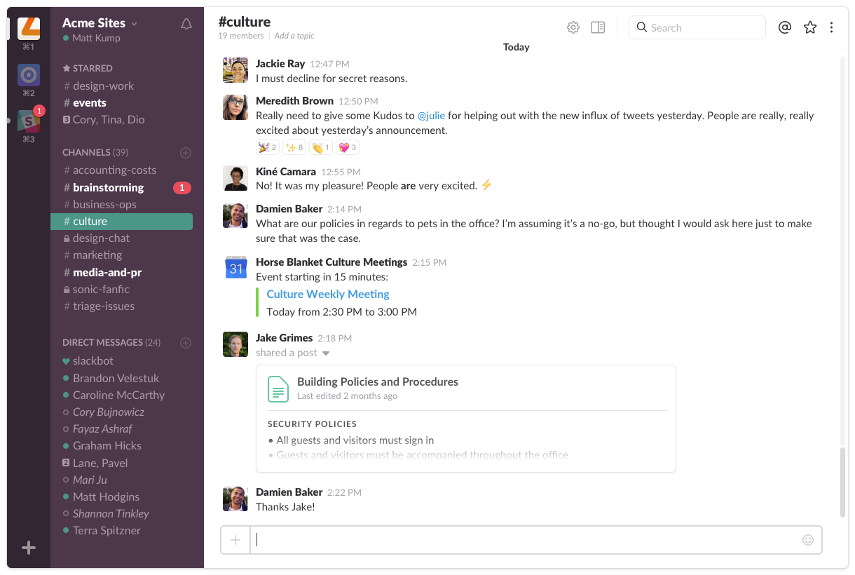 Slack user interface