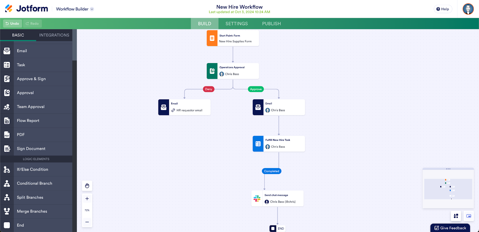 A Finished New Hire Workflow in Jotform Workflow Builder