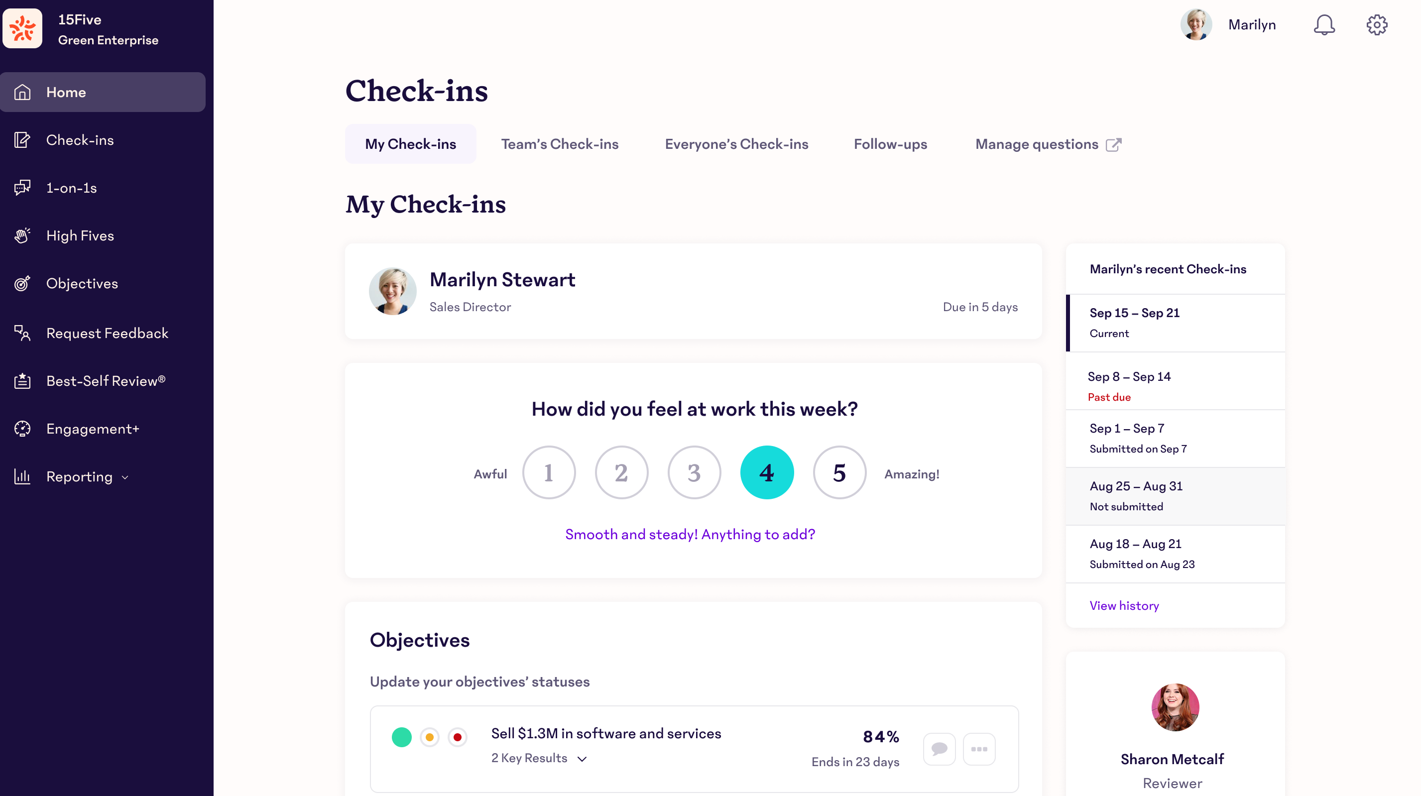 User Interface of 15Five