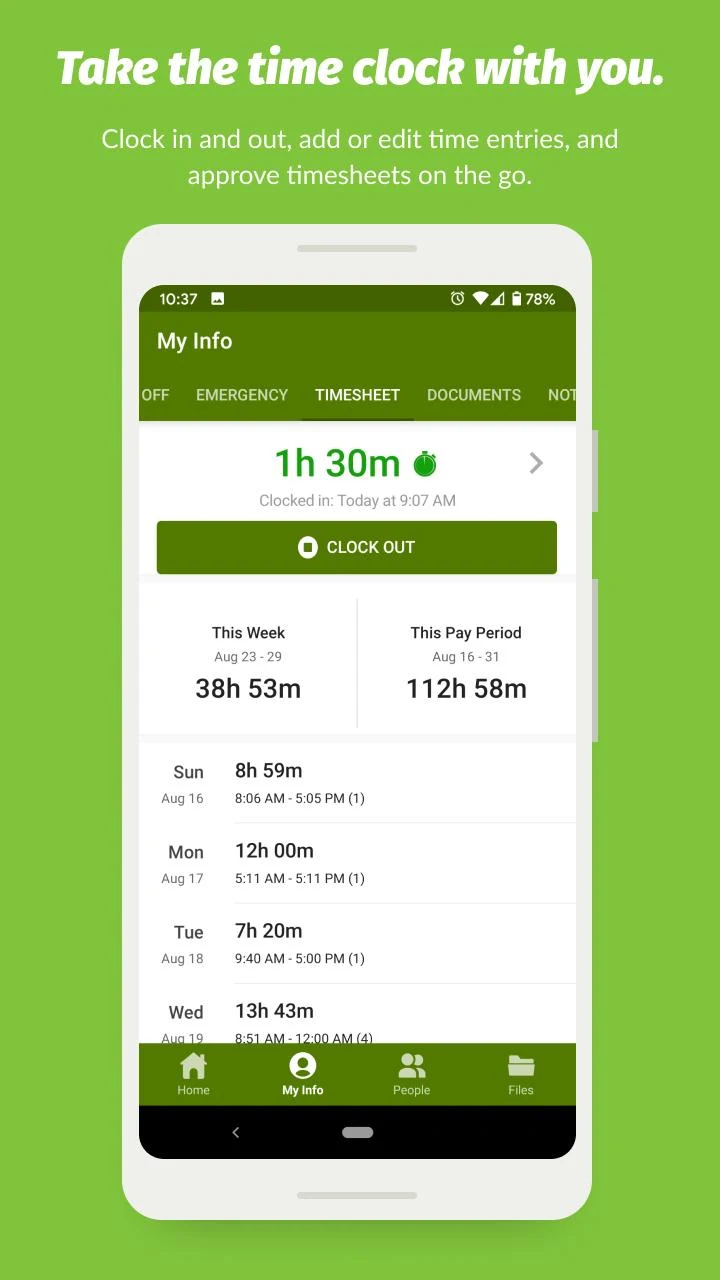User Interface of BambooHR on Mobile