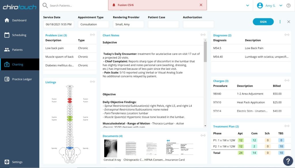 ChiroTouch user interface