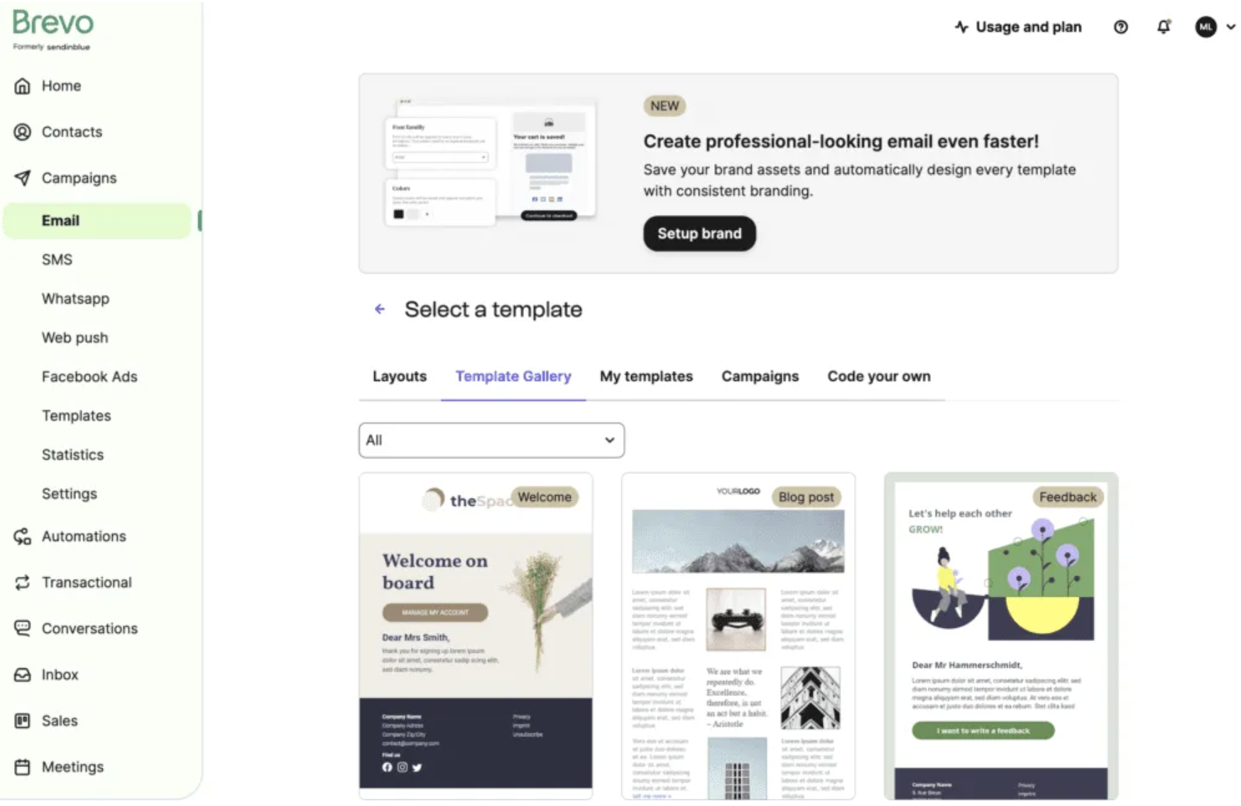 Brevo's email marketing platform interface showcasing user-friendly tools for email campaigns