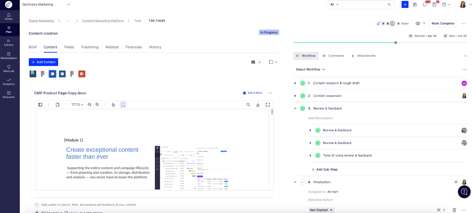 Optimizely user interface for content creation