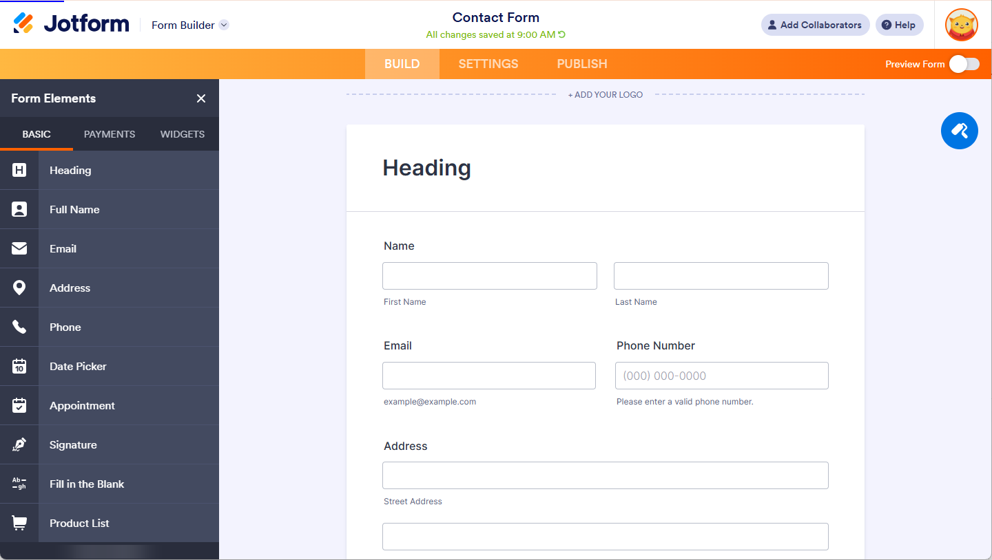 Quick Elements of Form Elements in Jotform Builder