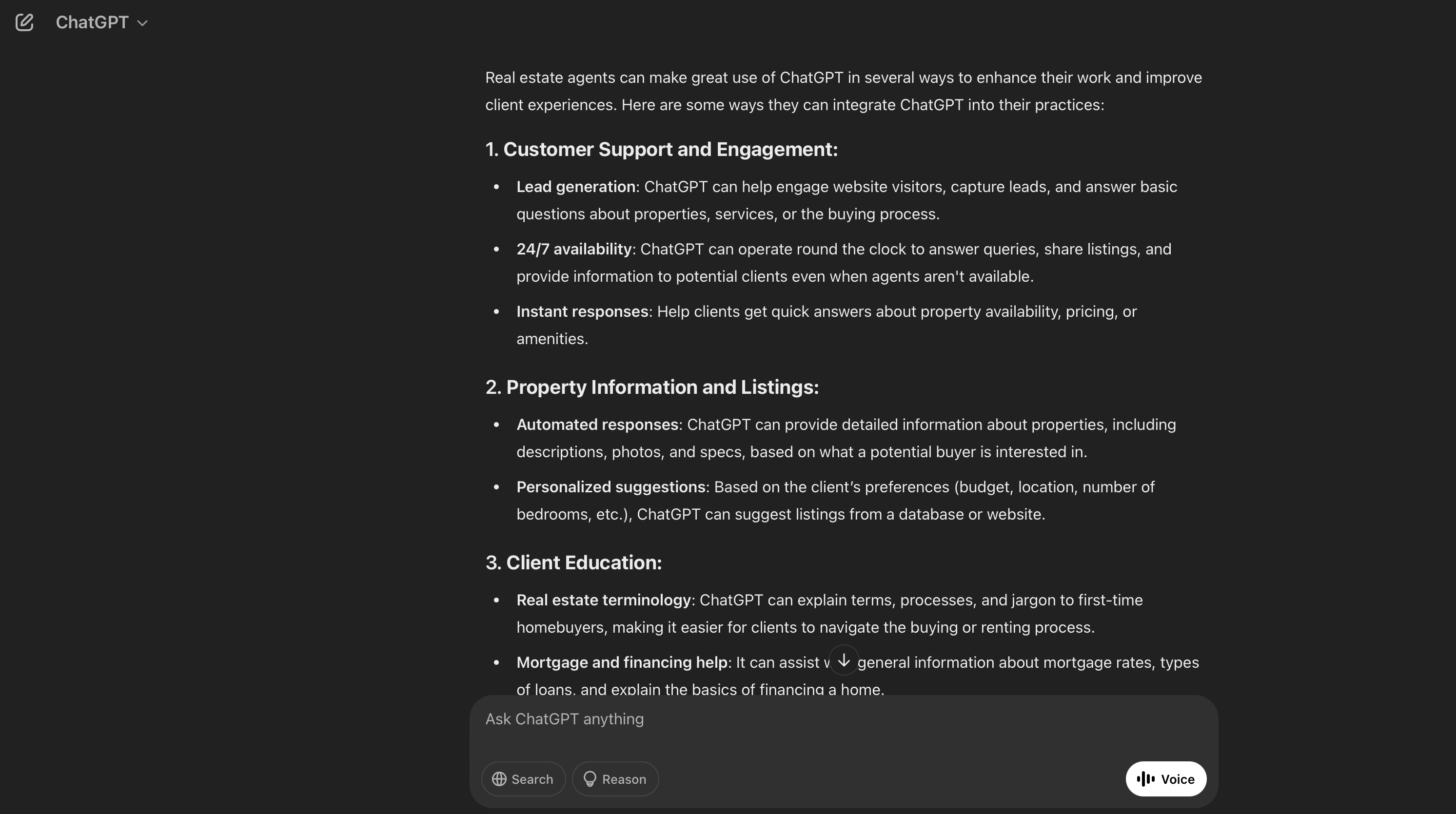 ChatGPT user interface