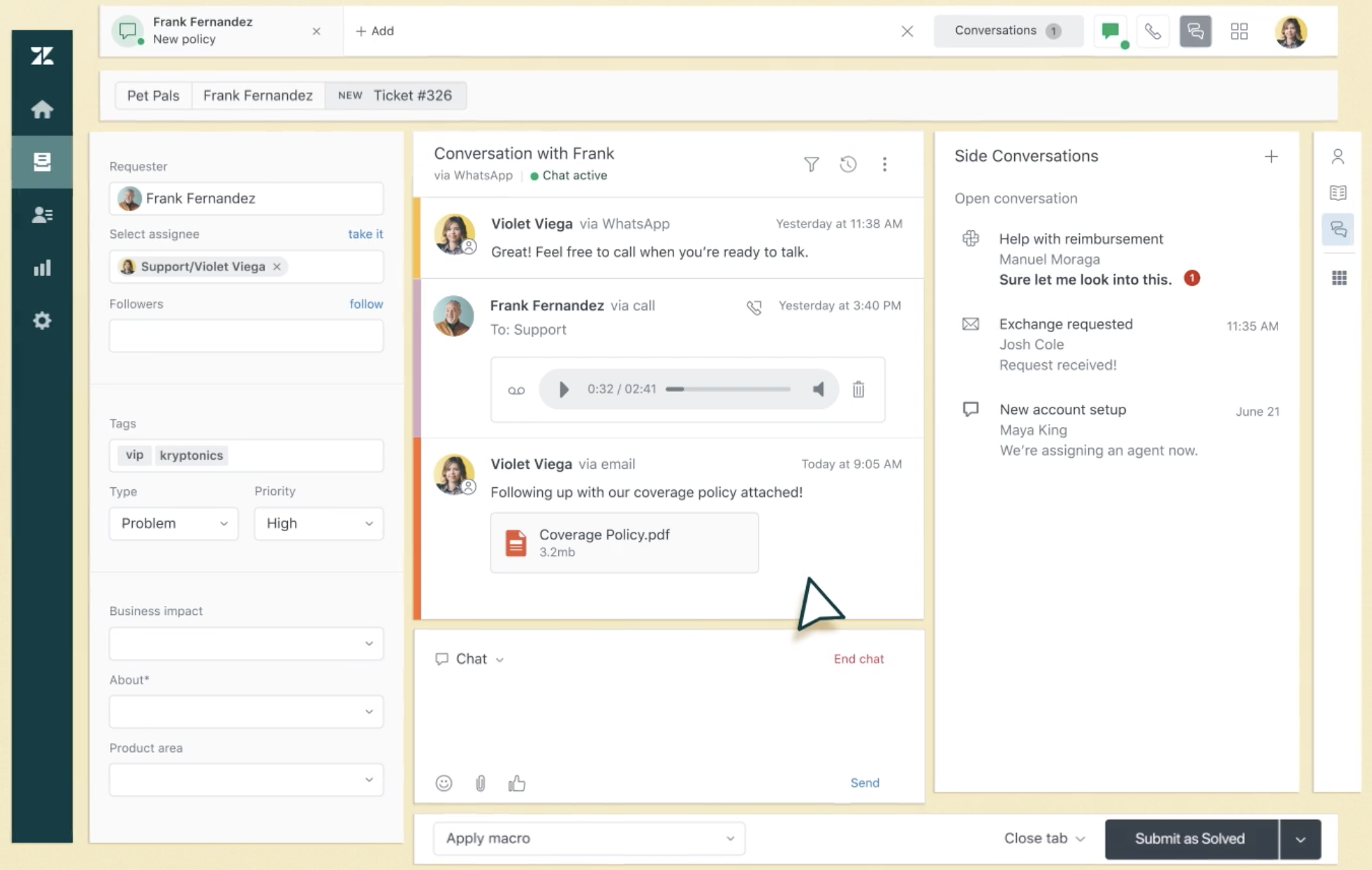 Zendesk use interface