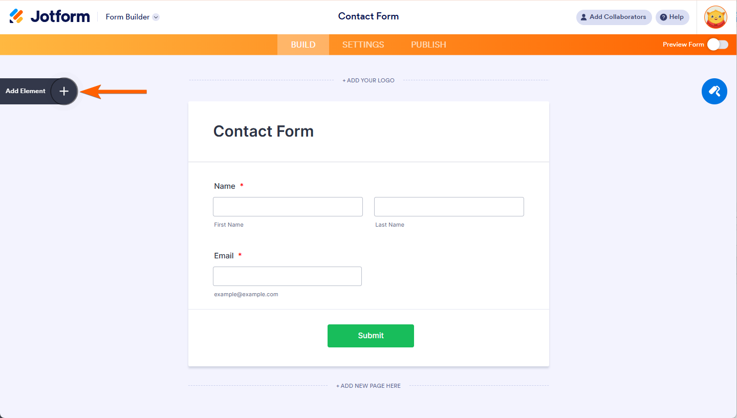 Add Element button in Form Builder Jotform