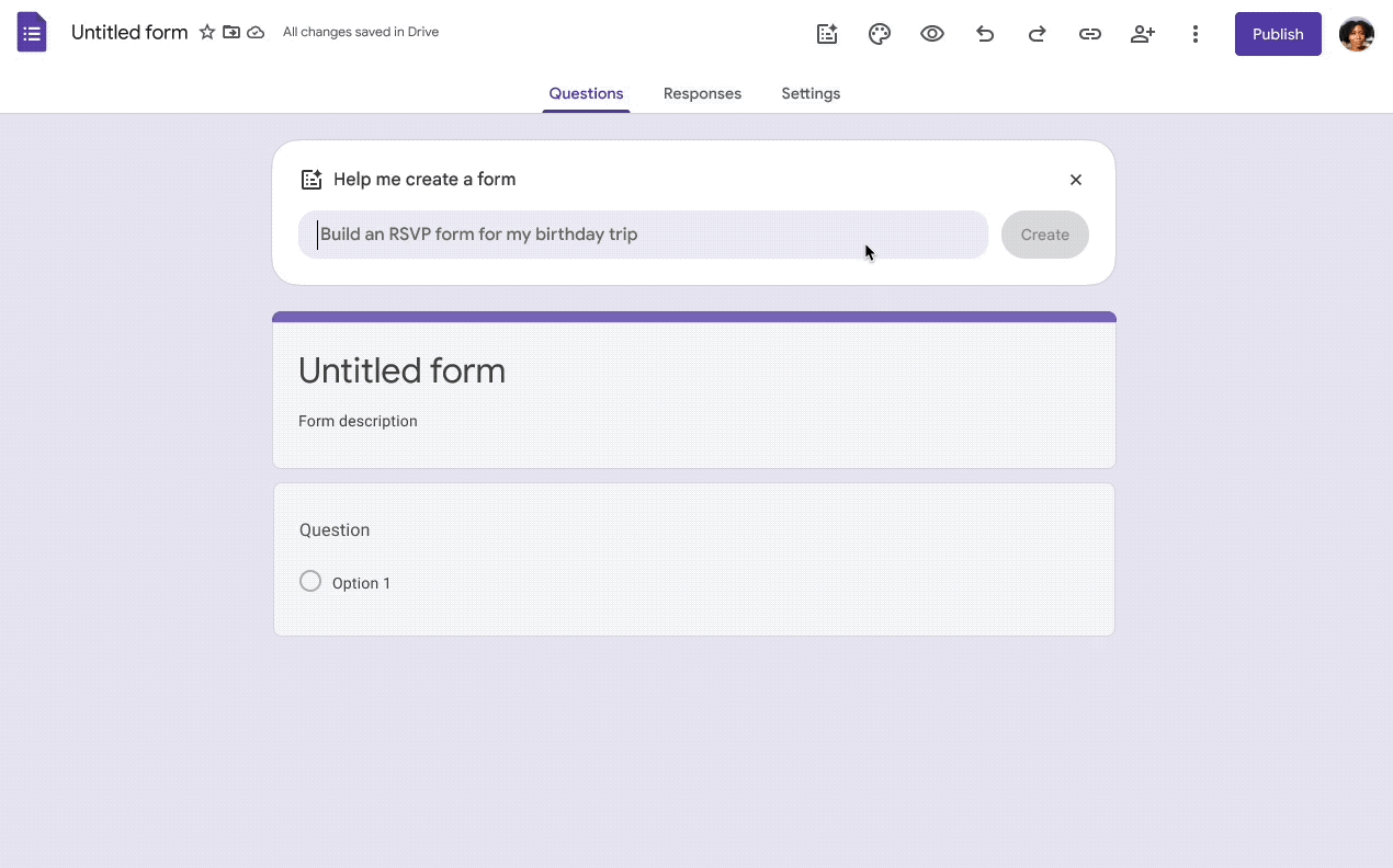 User Interface of Google AI Forms