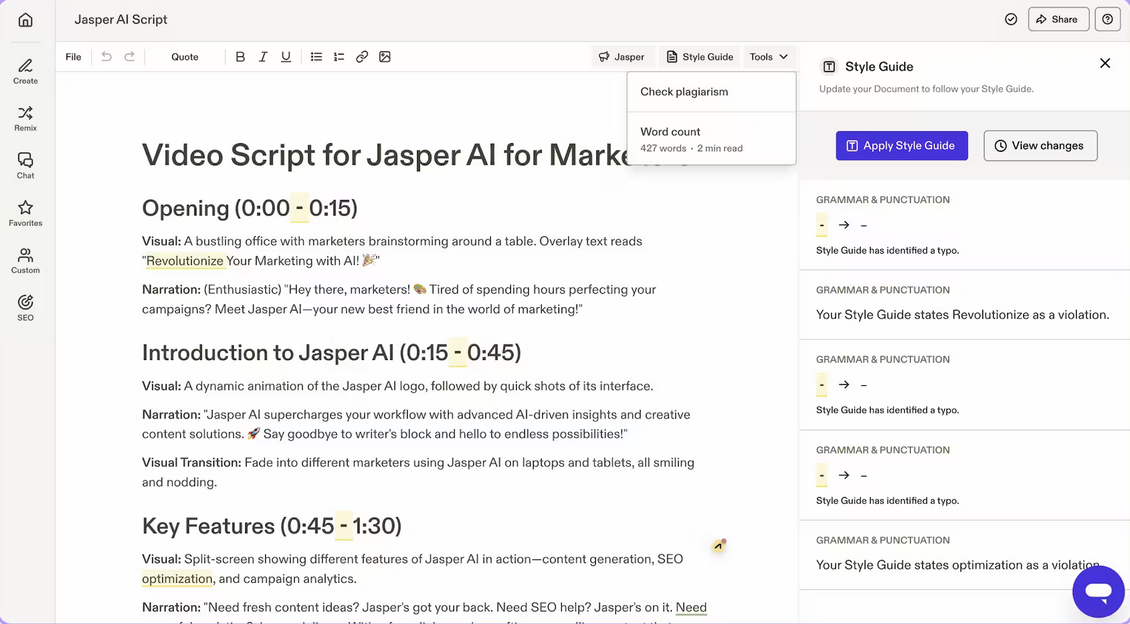 Jasper AI Script usef interface