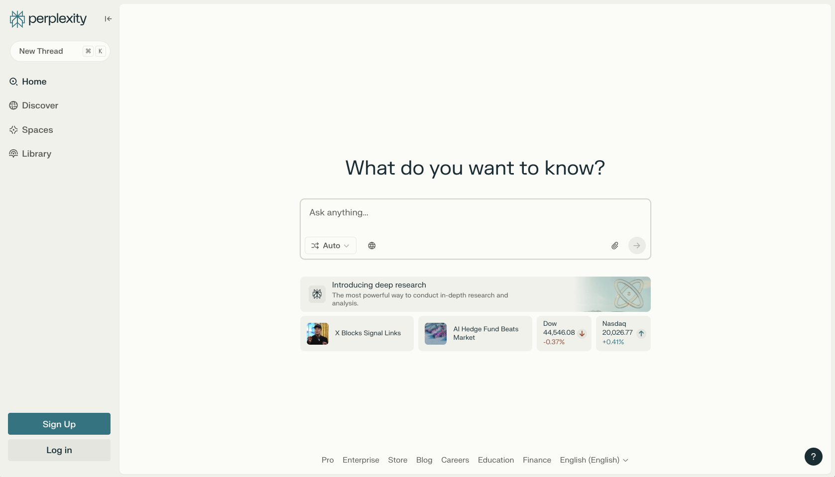 Perplexity Landing Page