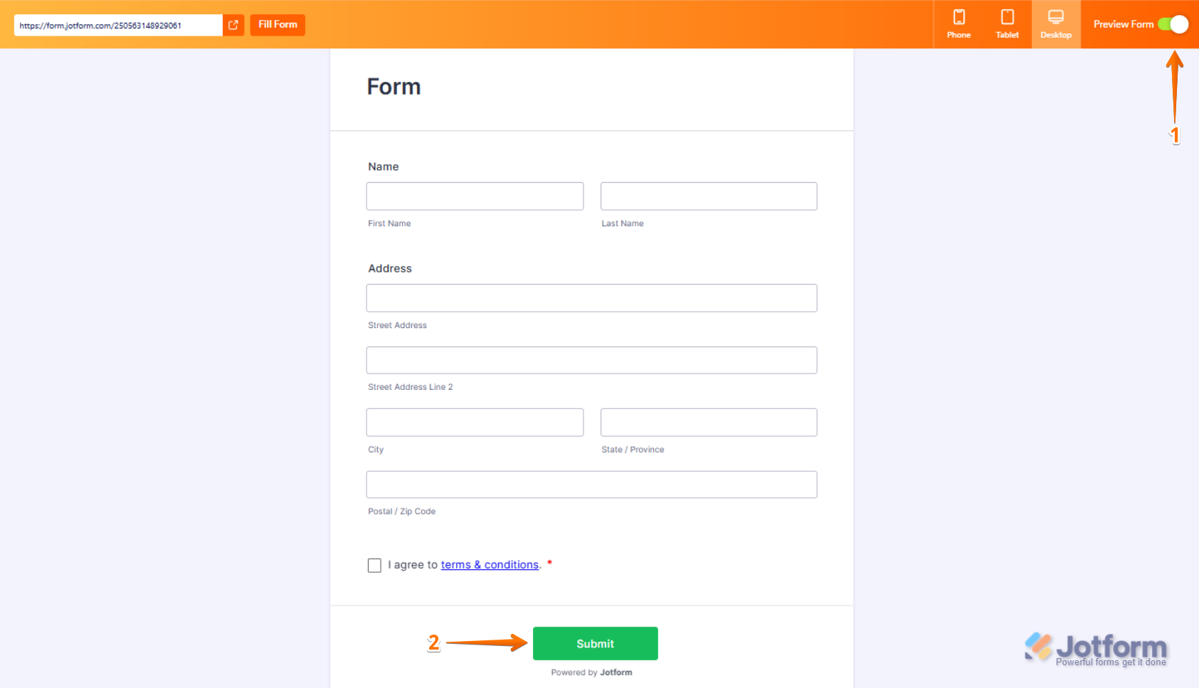 Preview and Submit Option in Form in Jotform