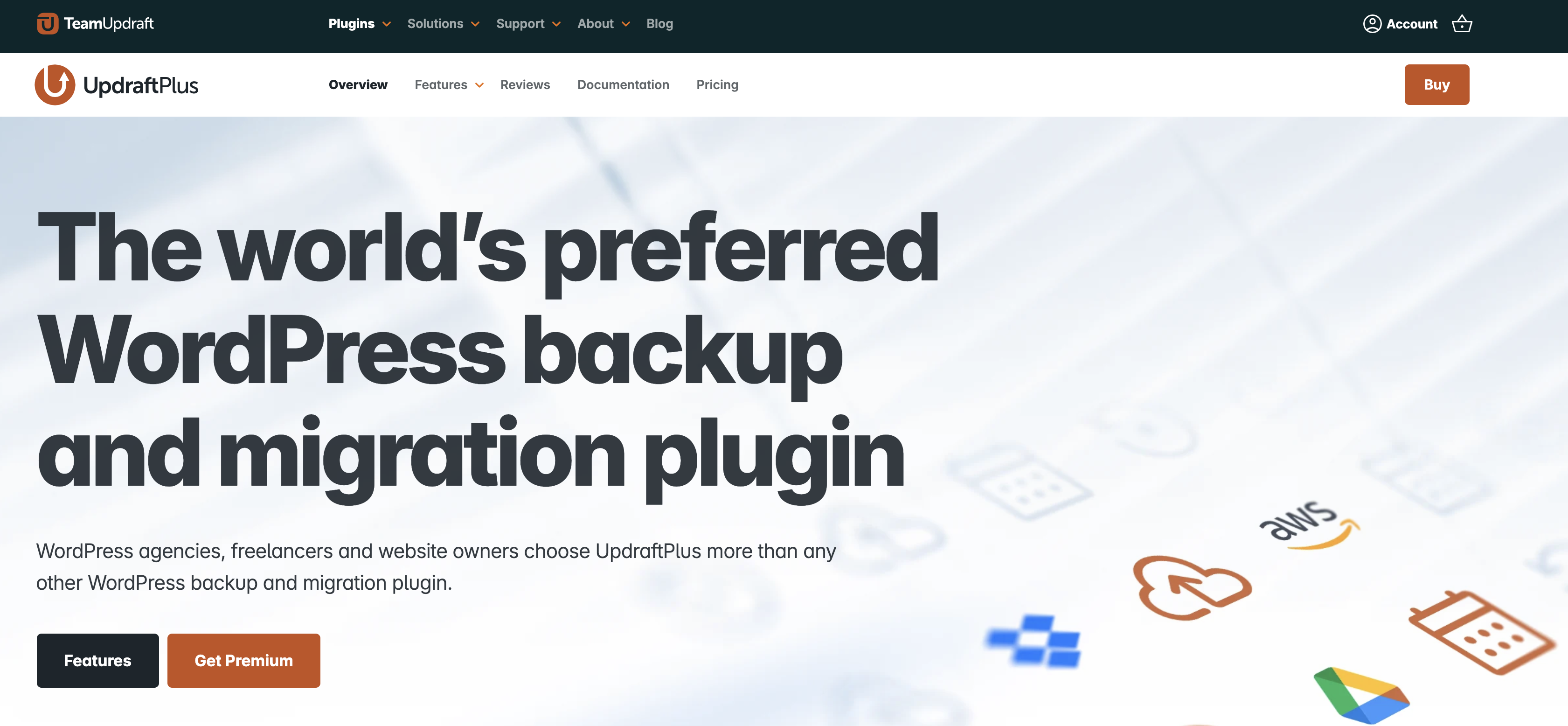 UpdraftPlus landing page 