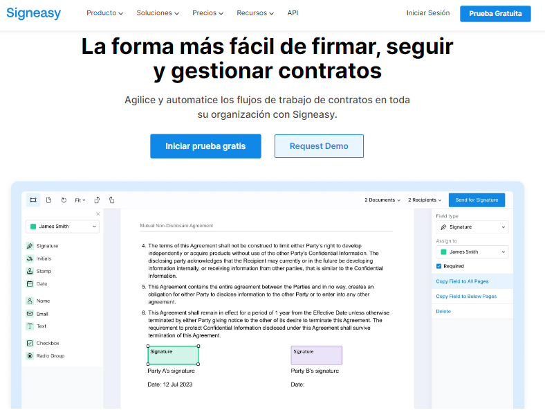 Interfaz de usuario de Signeasy