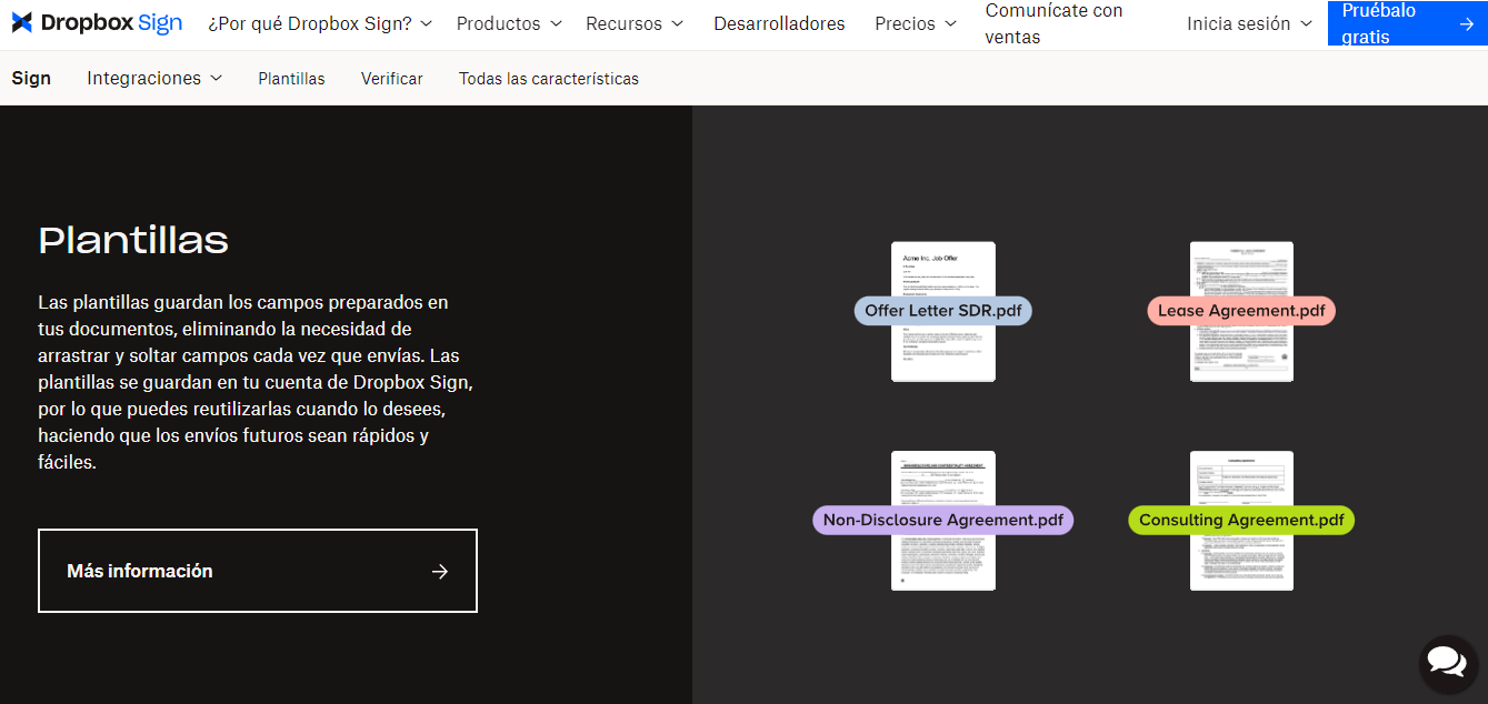 Interfaz de usuario de Dropbox Sign