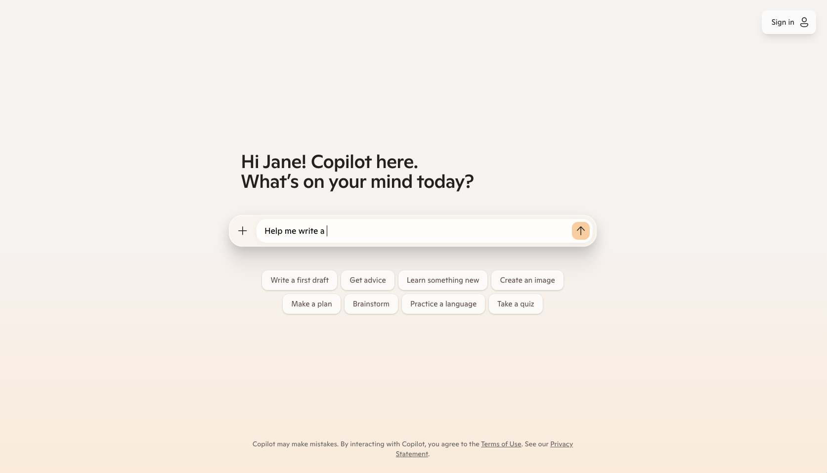 Microsoft Copilot Chat Page