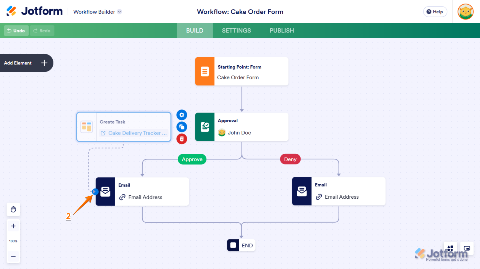 Connect flow to another element in Jotform Workflow Builder