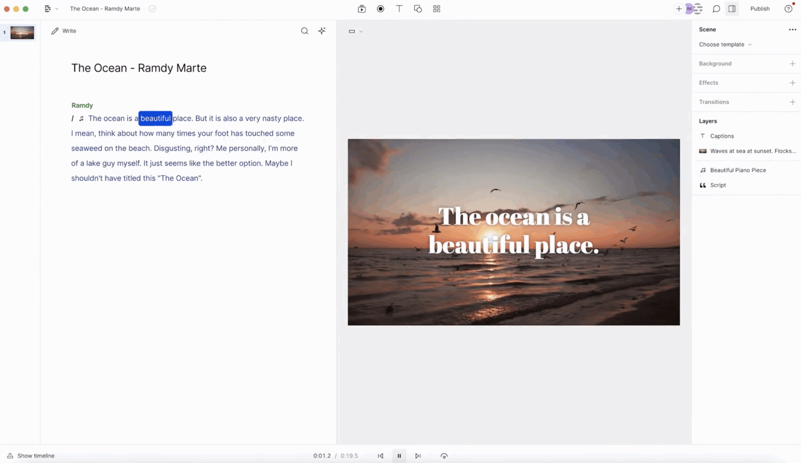 Descript user interface