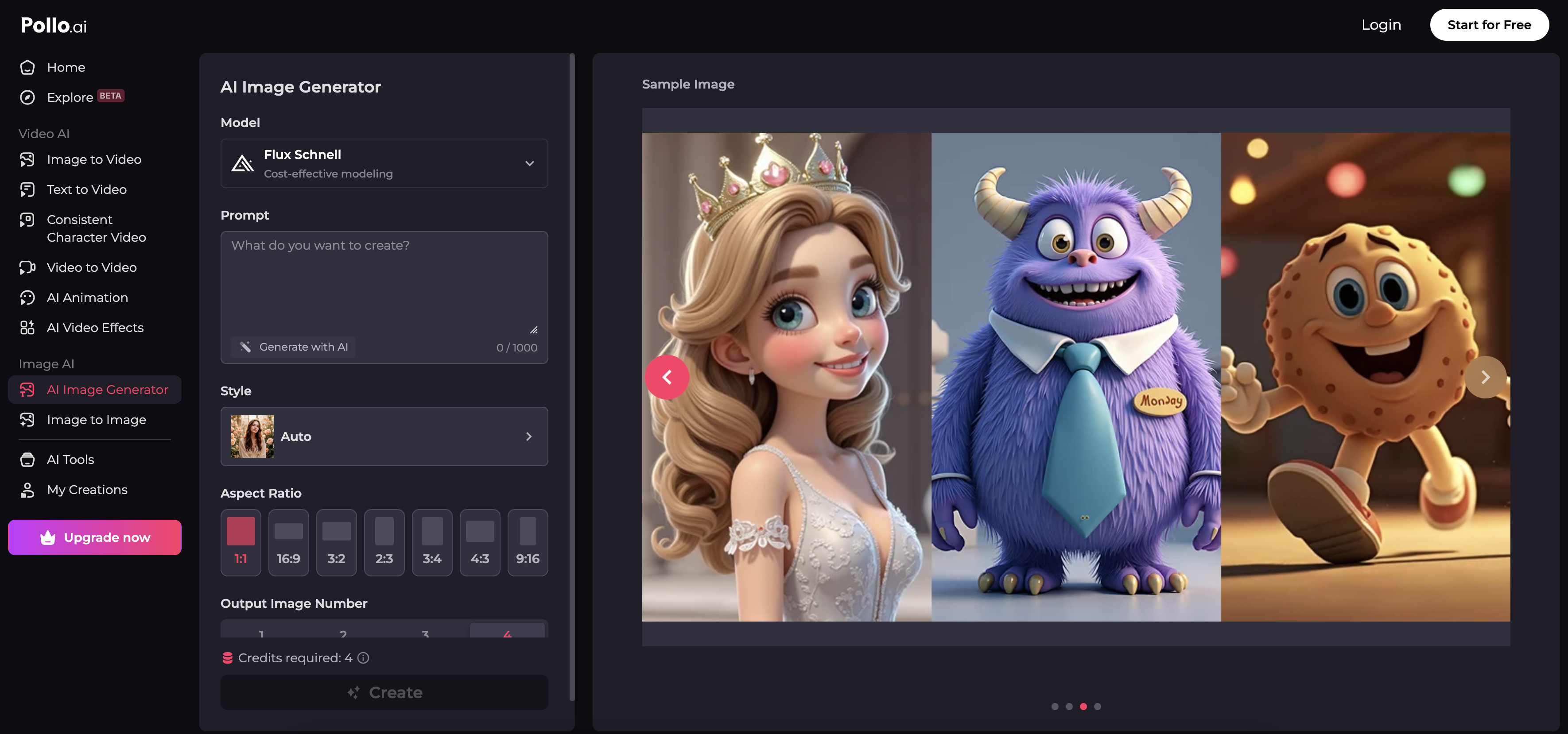 Pollo AI user interface