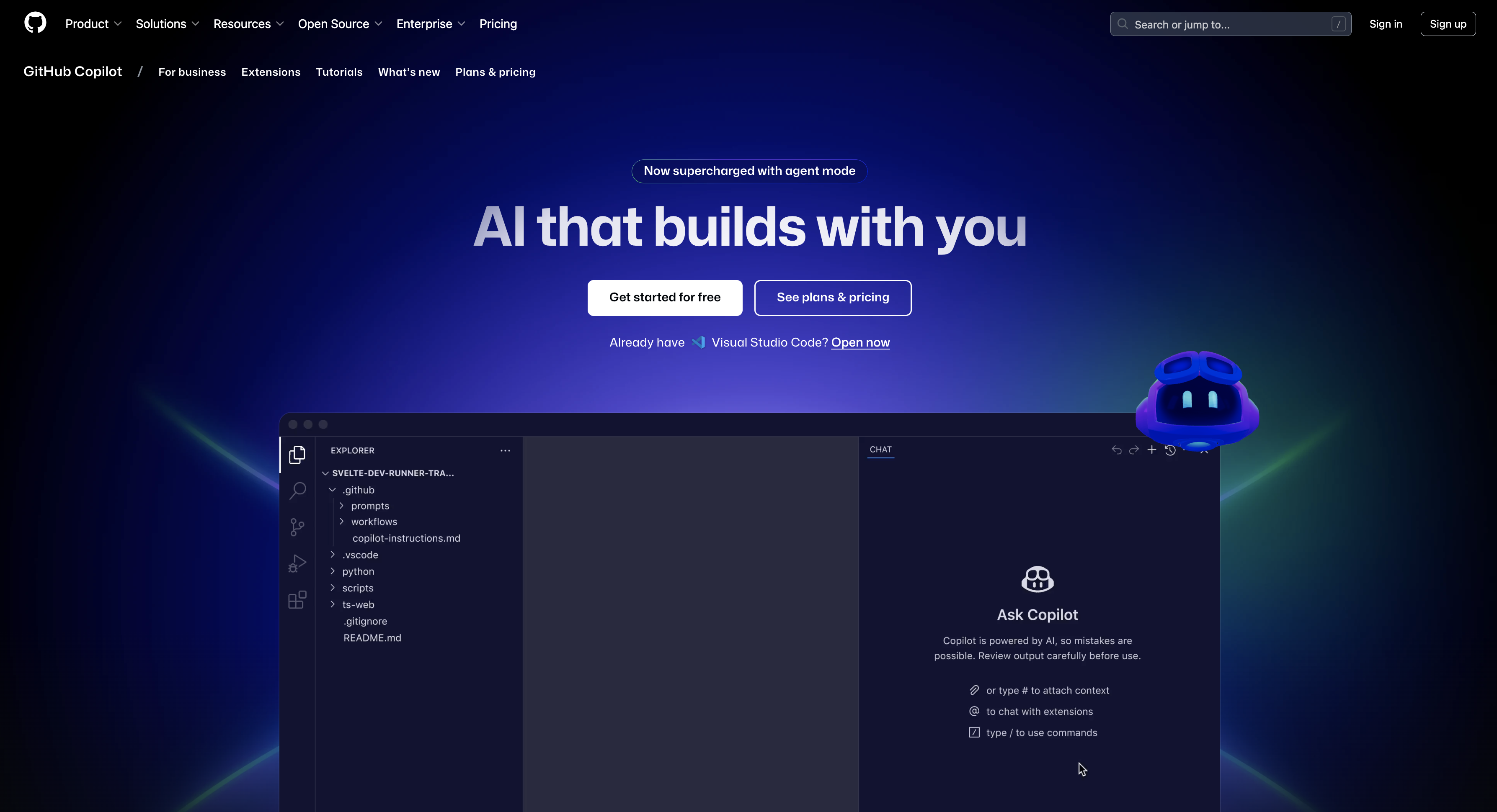 screenshot of github copilot AI that builds for you