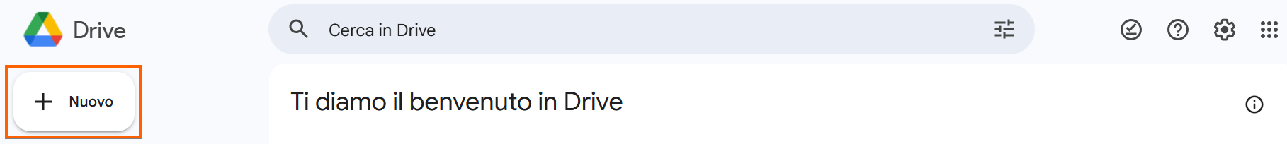 Interfaccia Google Drive con in evidenza il pulsante Nuovo in alto sinistra