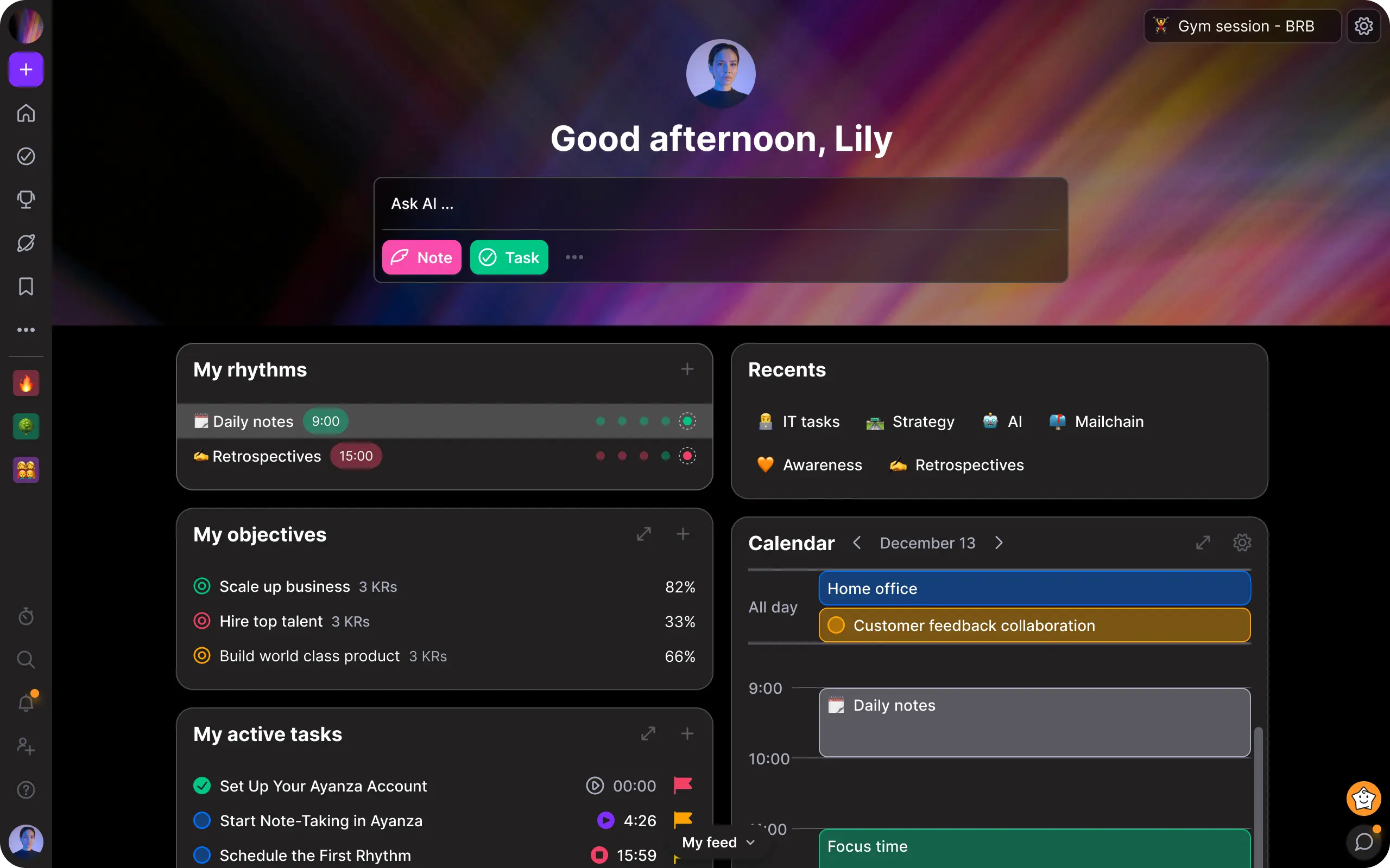 Ayanza user interface