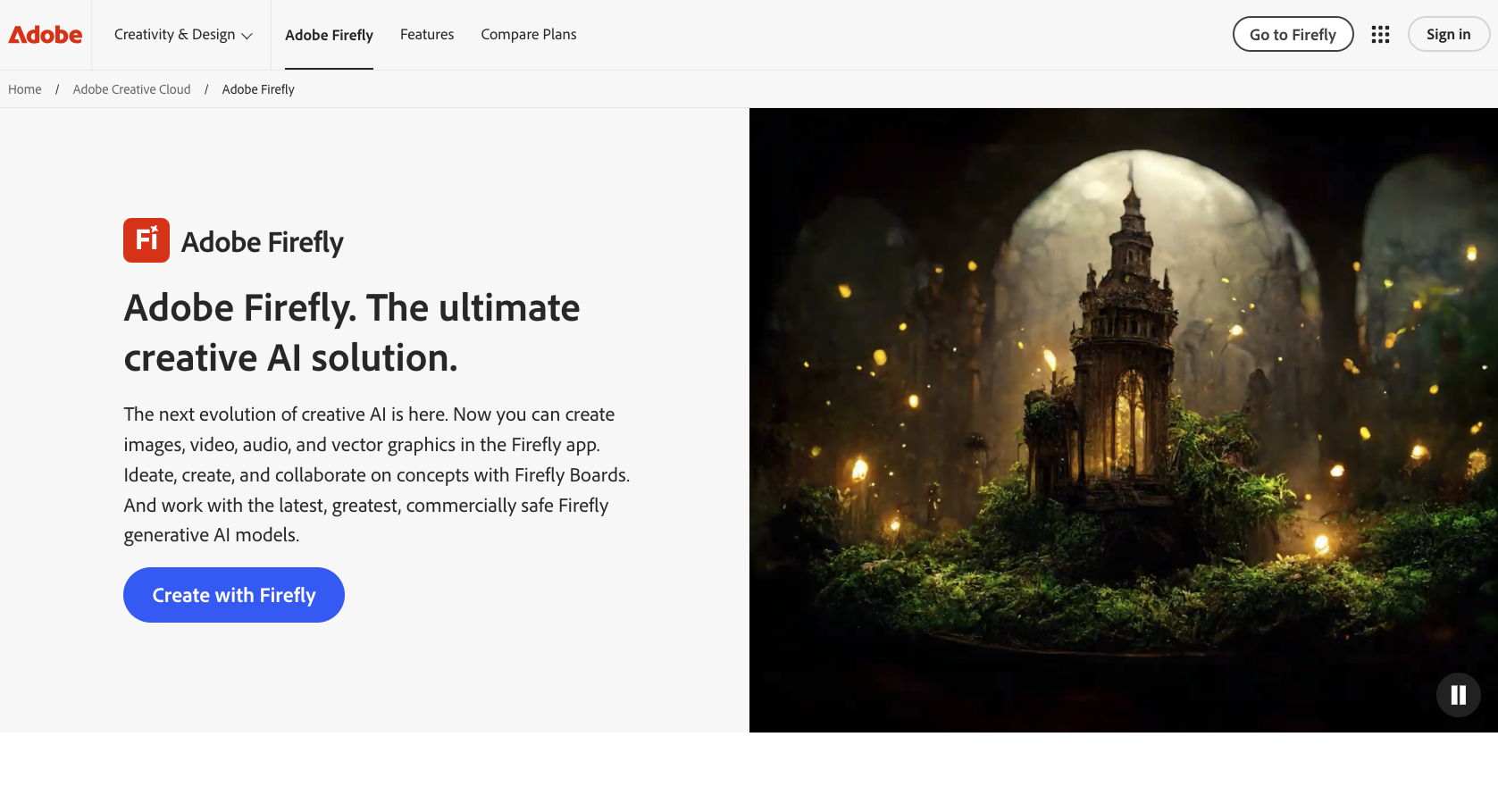 screenshot of Adobe firefly with the words the ultimate creative AI solution