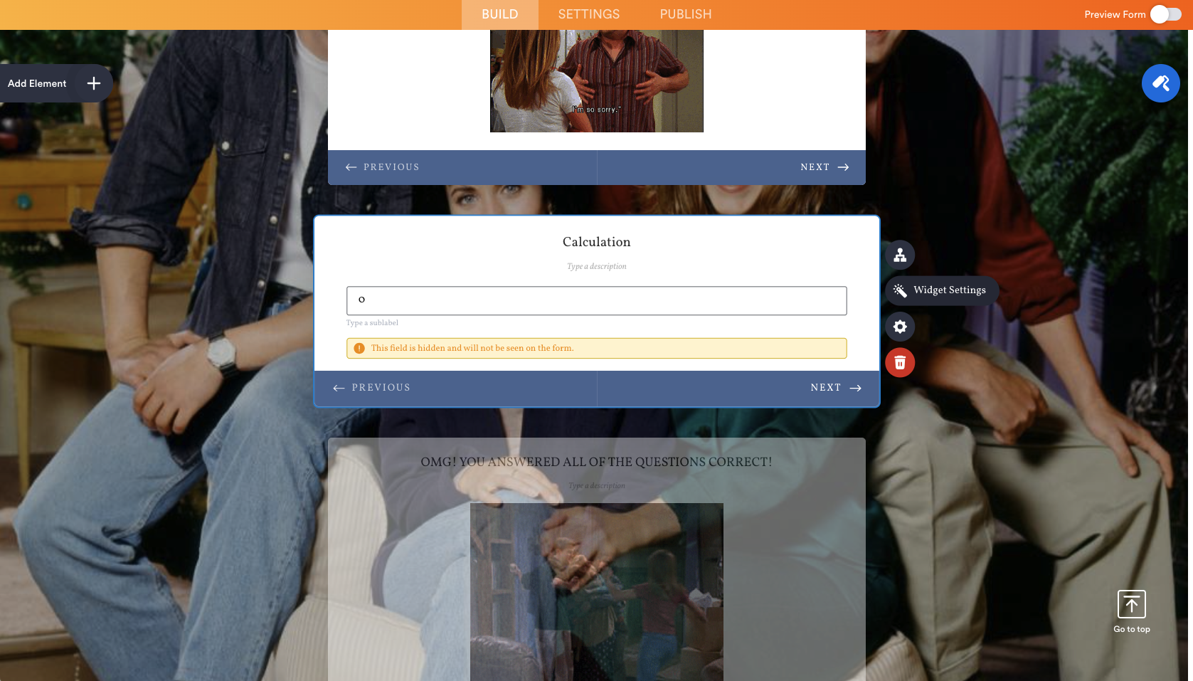 Clicking on the Widget Settings button on Jotform Form Builder