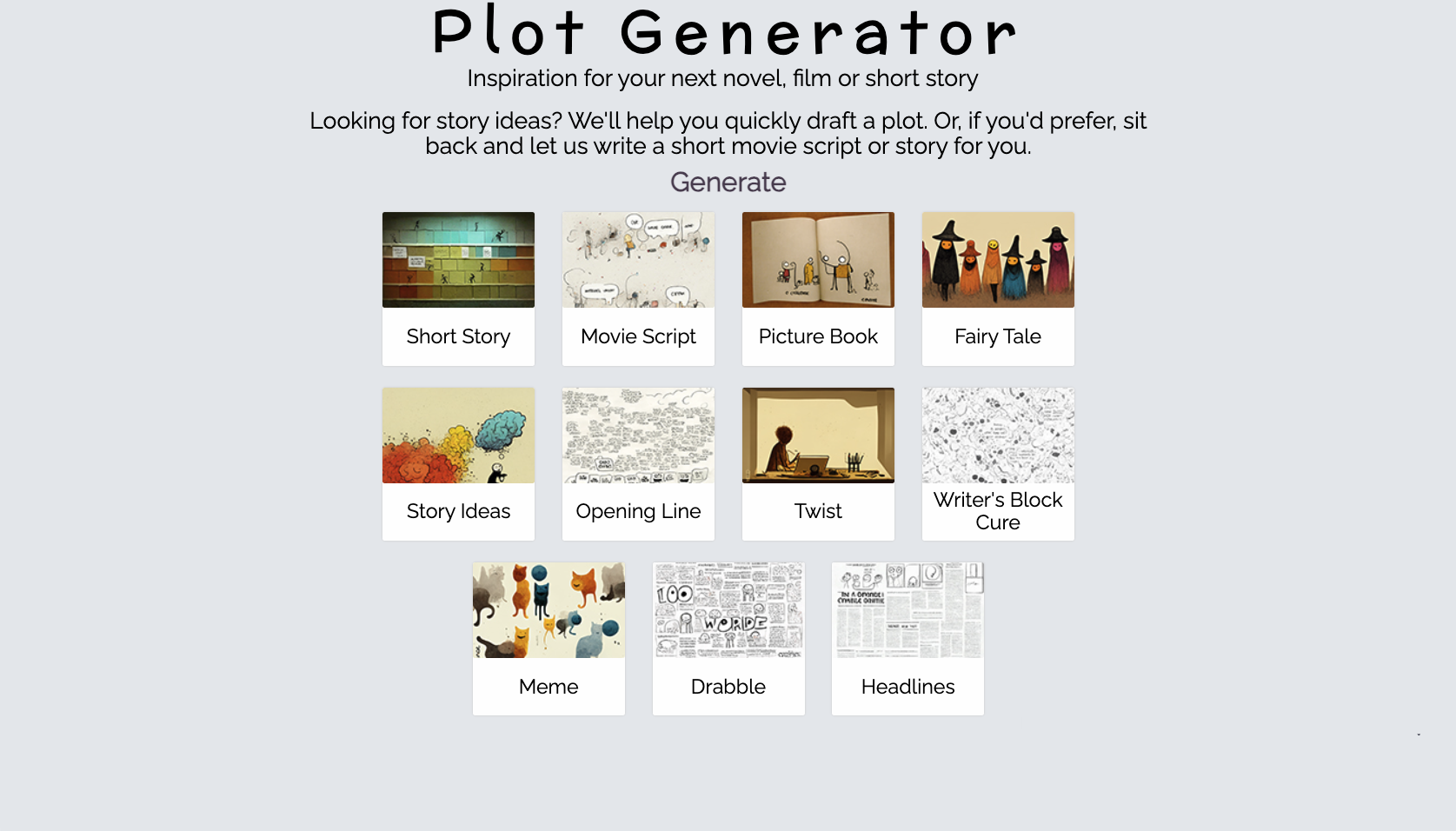 Plot Generator Landing Page