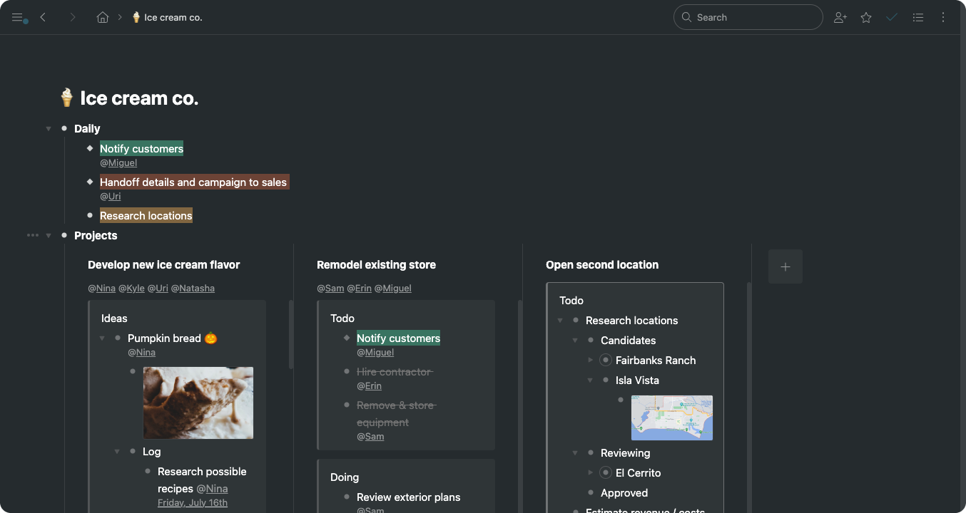 User Interface of Workflowy