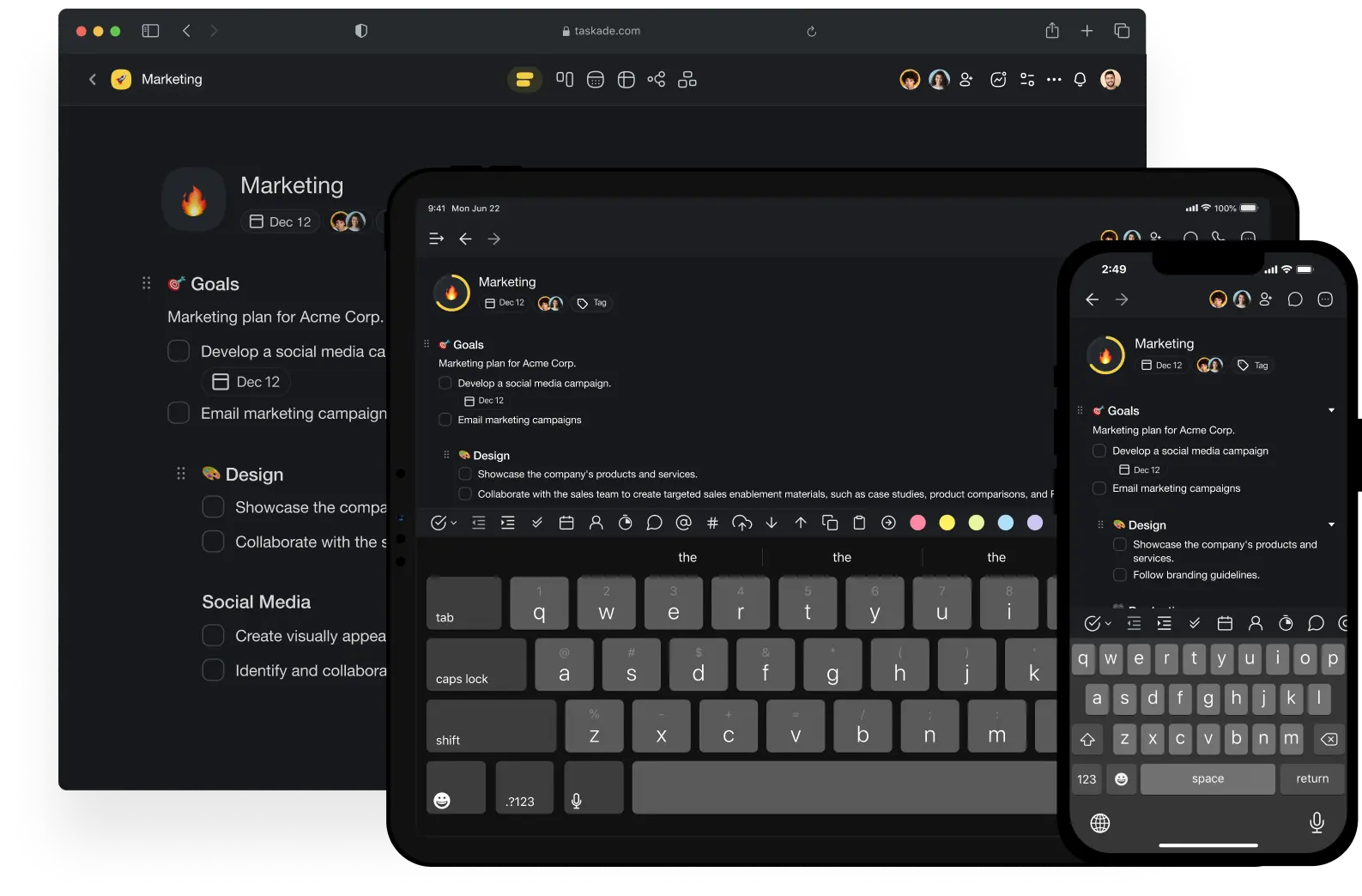 Taskade user interface