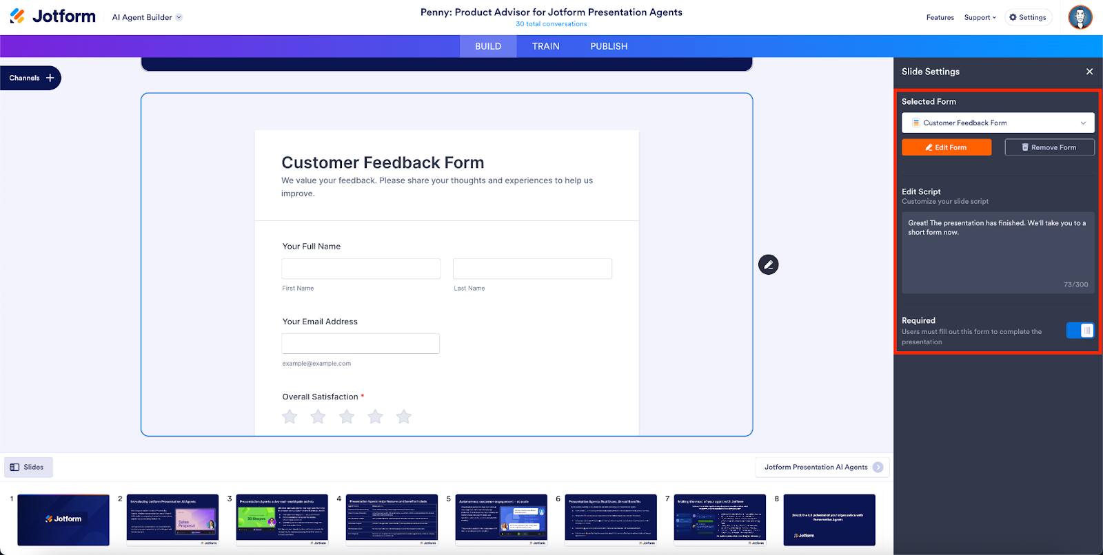 Viewing the Slide Settings for the Presentation Agent