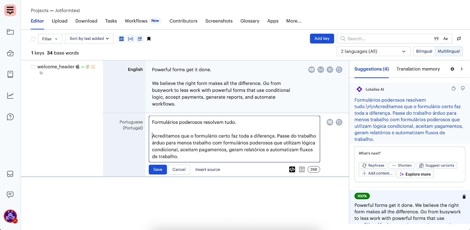 User Interface of Lokalise